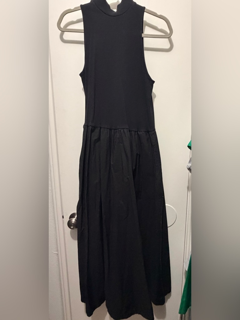 Mixed Media Black Mock Neck Sleeveless Maxi Dress
